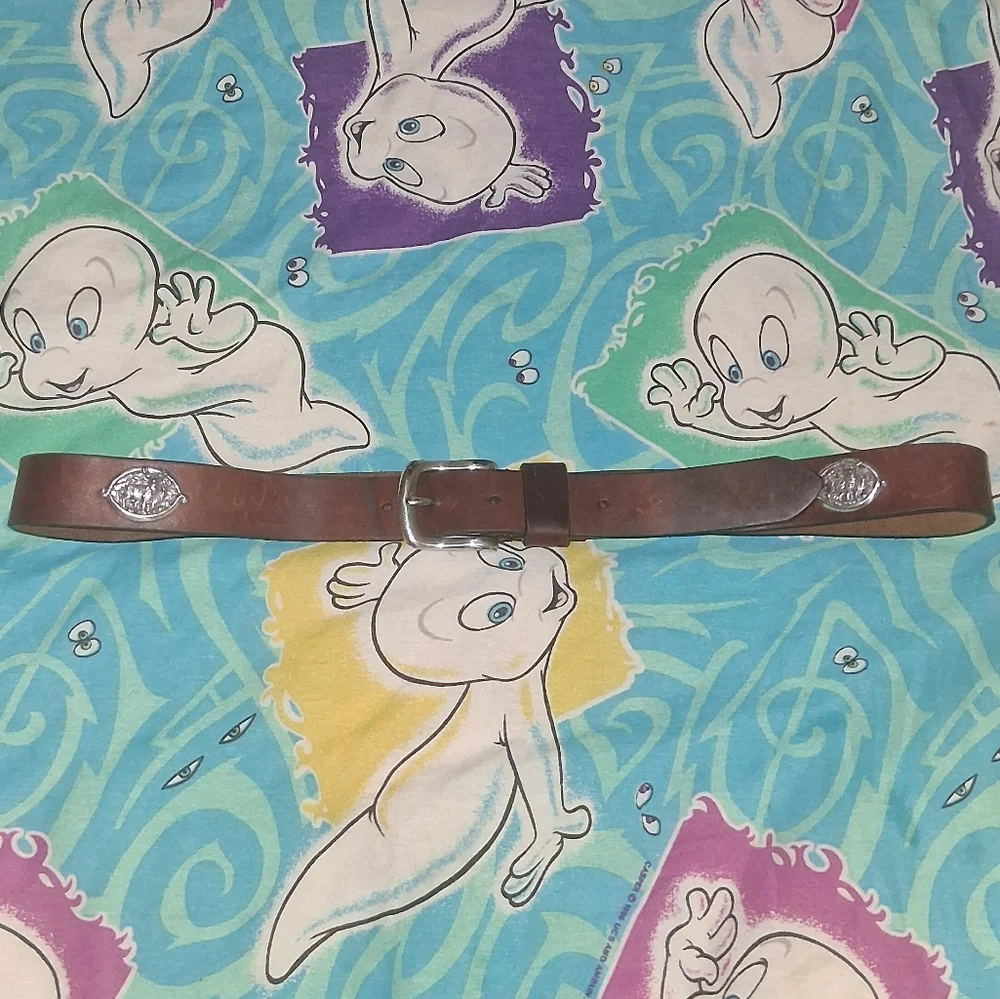 80s Ducks Unlimited Deer Emblem Vintage Brown Leather Belt